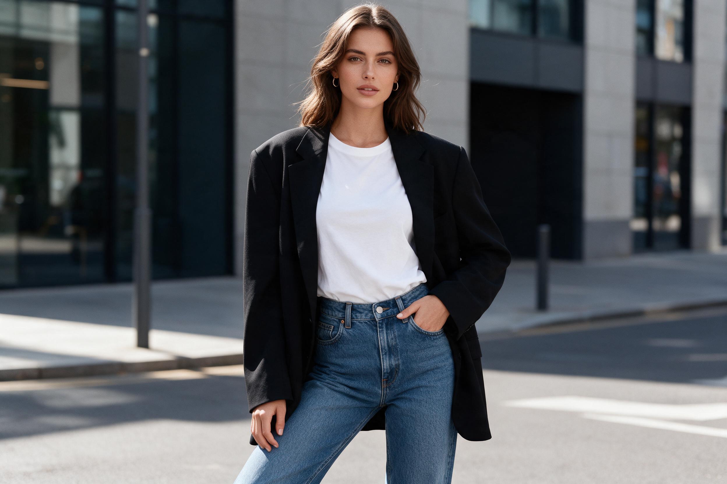 Instagram pose outfit trend with blazer and jeans