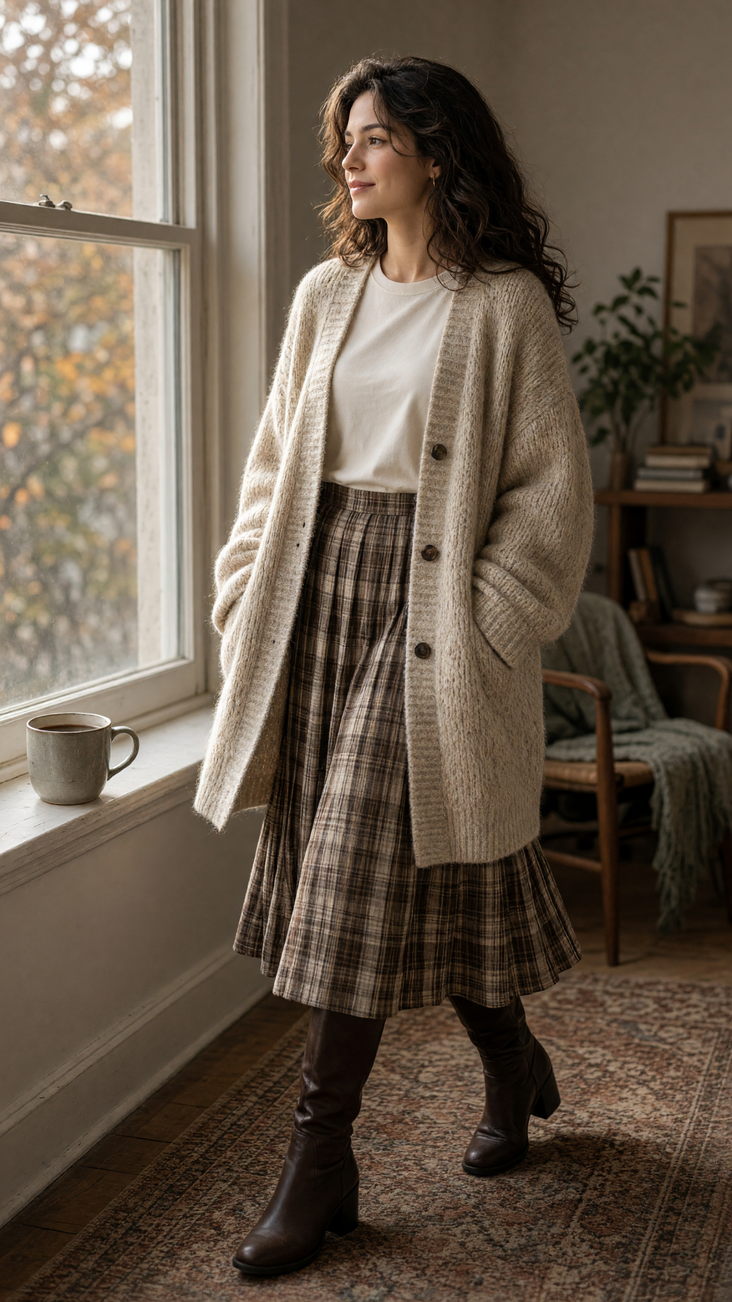 Forest green barn jacket at an autumn flower market