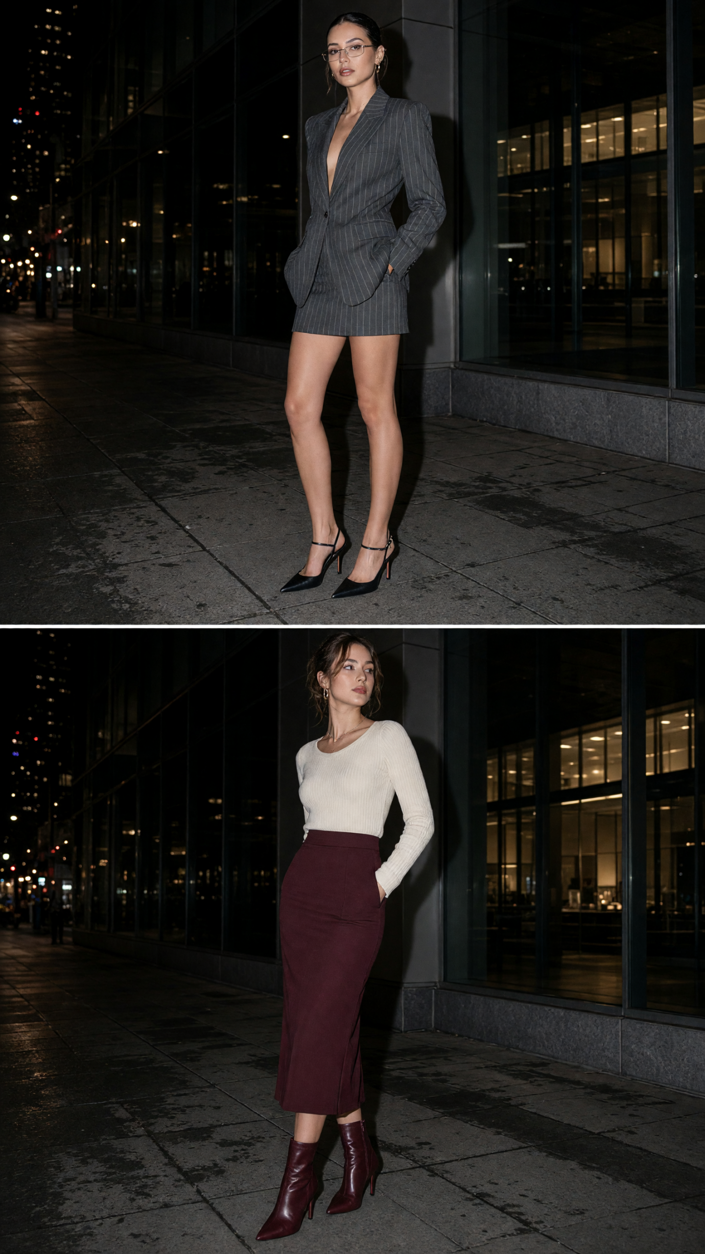 office siren outfit with oxblood pencil skirt and cream knit