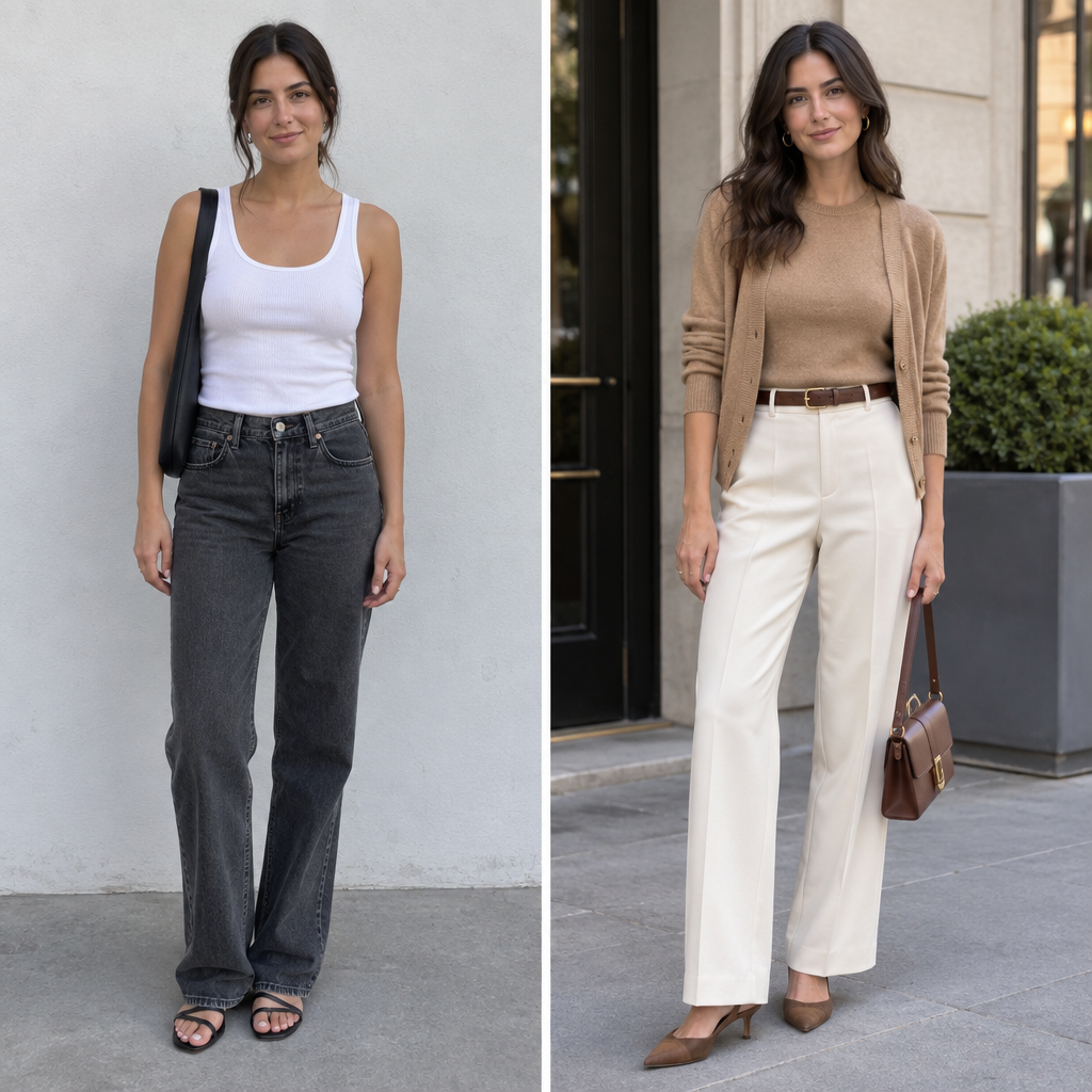outfit glow-up before and after quiet luxury