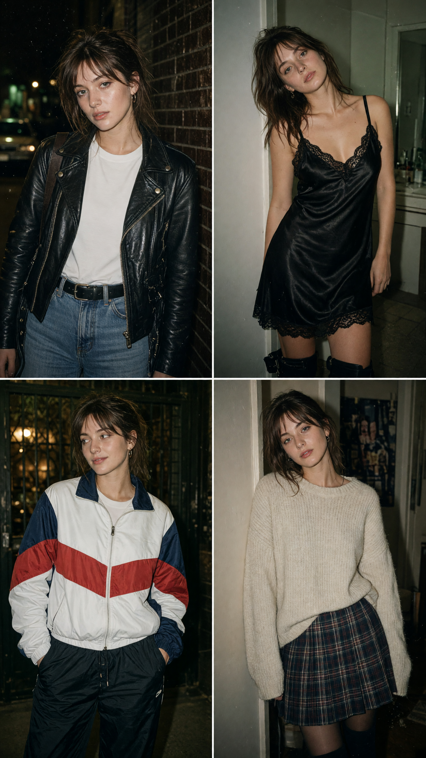90s fashion photo effect with a slip dress and ankle boots