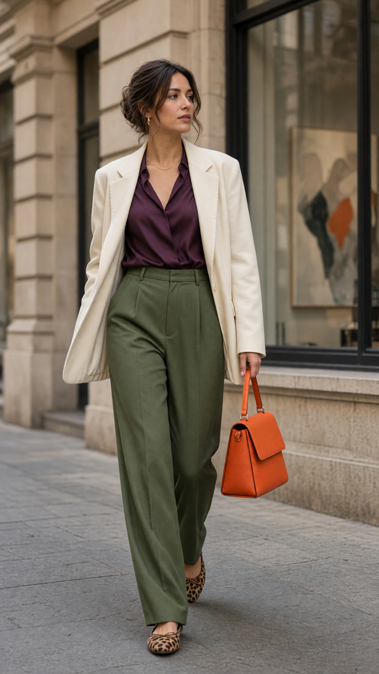 Soho chic street style with orange bag