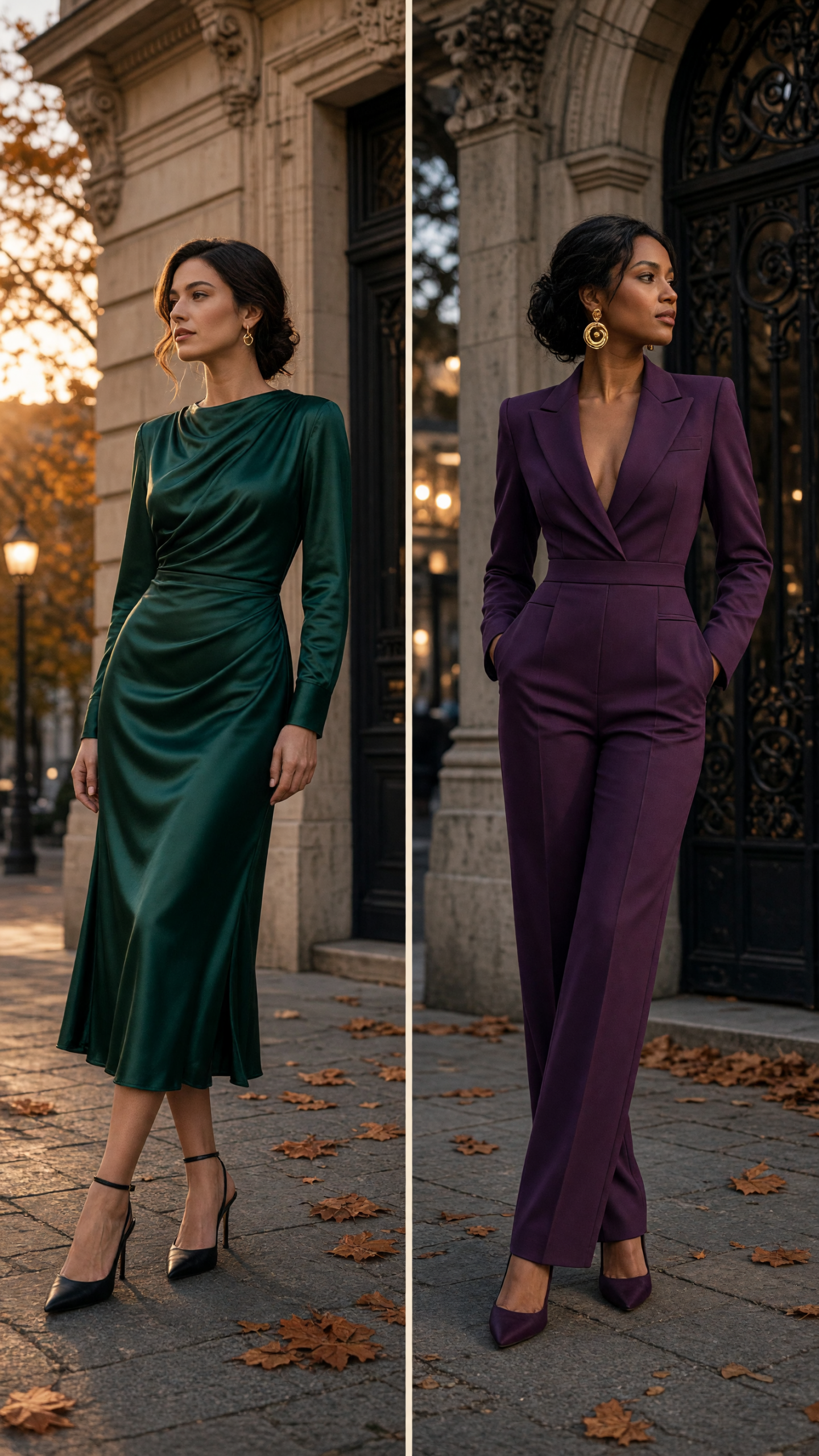plum tailored jumpsuit wedding guest outfit ideas