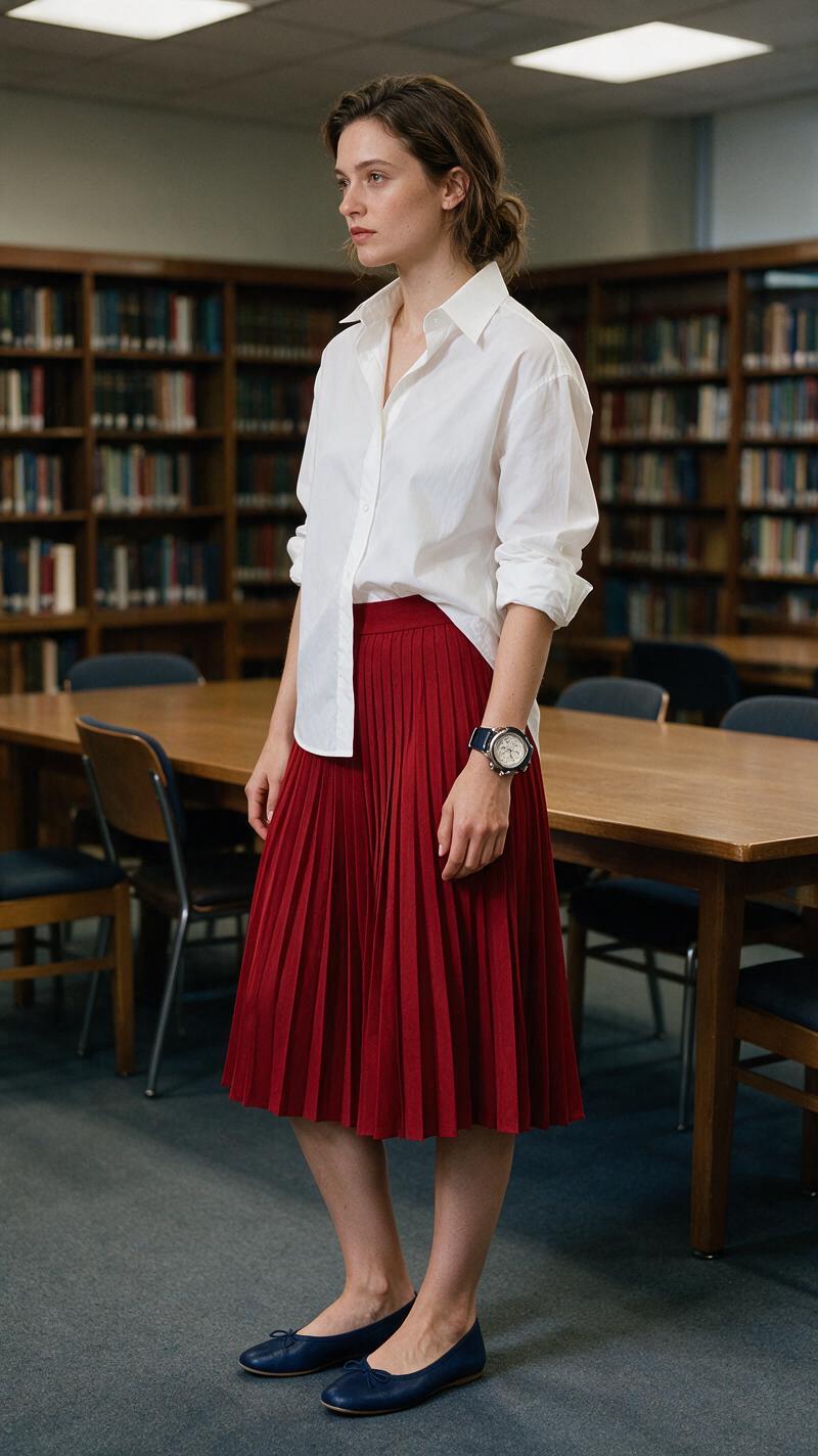Pleated skirt workwear outfit ideas for an office meeting